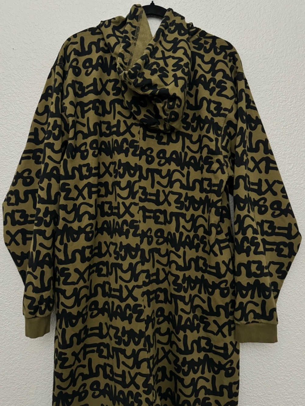 Savage X Fenty Forever Savage Hooded One Piece Olive Green Allover Logo Size XL - Picture 10 of 14